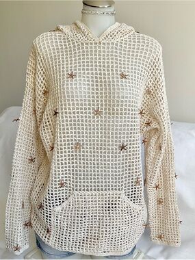 Carducci | Vintage Open Knit Starfish Hoodie Sweater Cream | M